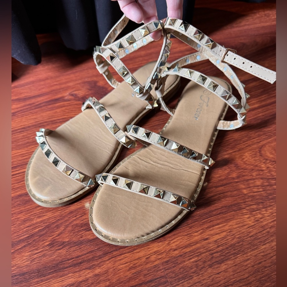 Studded Strappy Women's Sandals in Beige